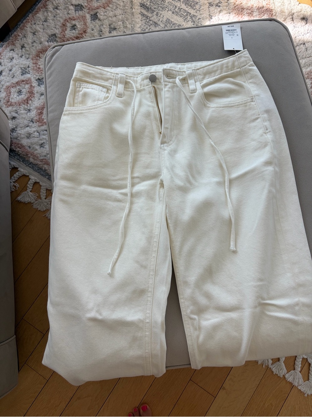 Wide Leg Drawstring Pants in Cream